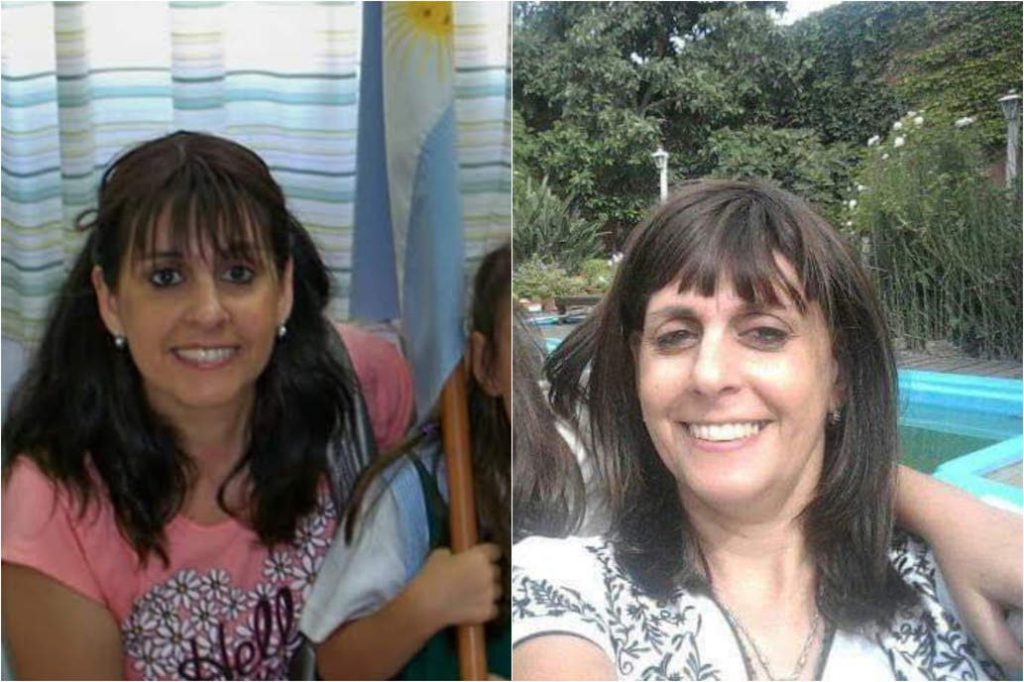 A la izquierda, Silvina Aimé con su cabello natural antes de la quimioterapia. A la derecha, con la peluca que le donaron.