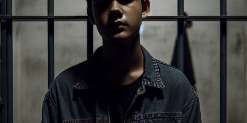 una imagen en formato JPG de 2000 píxeles de definición de un adolescente preso detrás de las rejas,